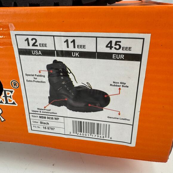 NWT MBM9036WP Men\'s Black \'Wide Width\' 7-inch Lace  Toe Waterproof Leather Boots